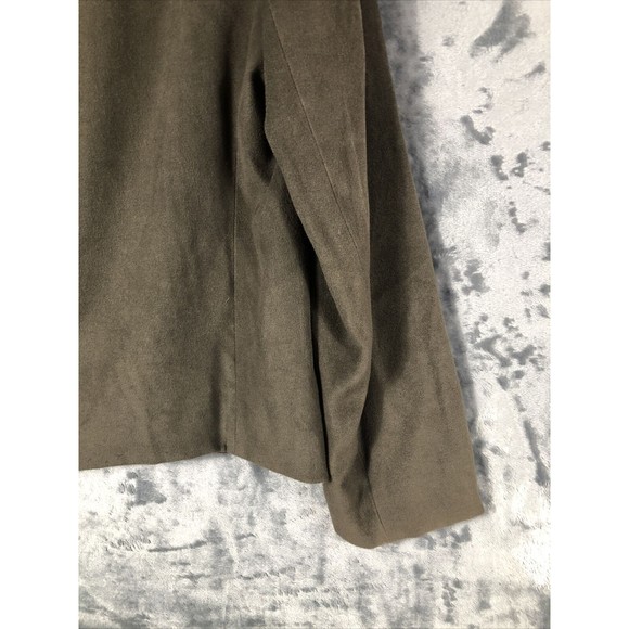 Anne Klein Neiman Marcus Suede Olive Green Women’s Moto Jacket Large Snap Front - Picture 13 of 15